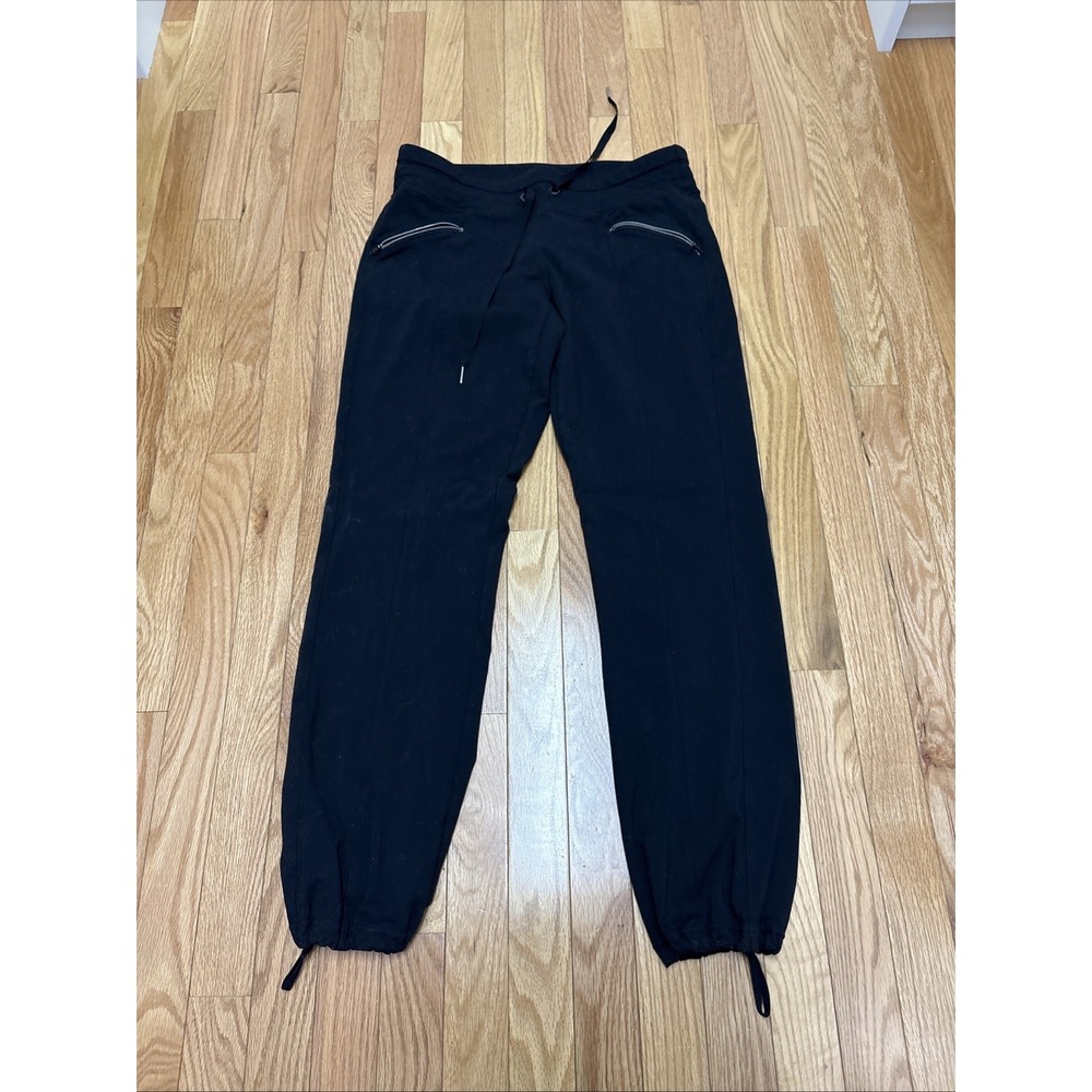 Athleta Jogger Pants Womens Medium Petite Black Elastic Waist Cuffed Pockets